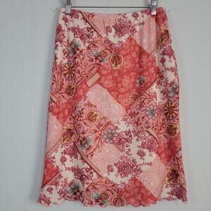 Vintage Floral Patchwork Print Pull-on Skirt size M pink multi 90s Y2K boho USA